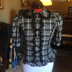Bodyline Black and Gray Tartan Blouse